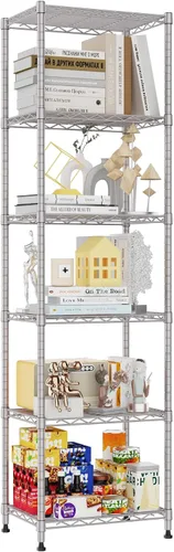 Miniatura 7 de REGILLER Estantería de Alambre de 6 Niveles de Acero, Unidad de Almacenamiento con Estantes Ajustables para Lavandería, Baño, Cocina, Despensa, Negro