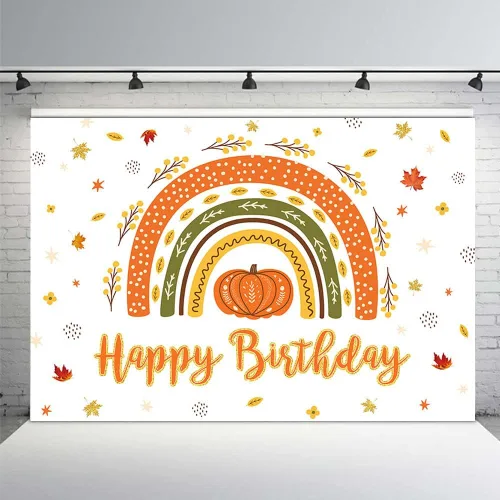 Miniatura 2 de MEHOFOND Decoración de fiesta de cumpleaños de calabaza, telón de fondo de otoño, bohemio, arco iris, suministros de decoración de fiesta