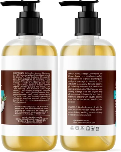 Miniatura 7 de Edenika Botanicals Aceite de masaje de coco tropical para terapia de masaje, aceite de masaje calmante con aceite de coco y maracuyá para relajación