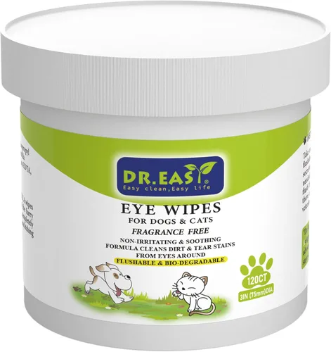 DR.EASY - Toallitas para ojos de mascotas de 120 unidades para el aseo de perros, gatos, caballos y conejos, removedor de manchas de lágrimas,