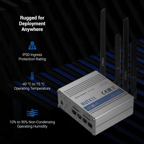 Miniatura 3 de Teltonika RUTX11 Router WiFi celular industrial con ranura para tarjeta SIM dual, 4G LTE CAT 6, velocidades de hasta 300 Mbps, conectividad LAN
