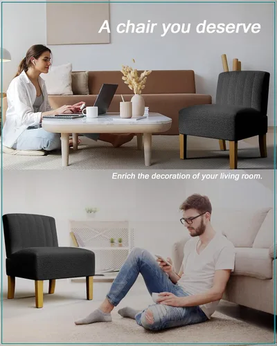 Miniatura 6 de VIRRMO Sillas de Acento sin Brazos para Sala de Estar, Silla Slipper Moderna Sillas de Sala de Estar con Patas de Madera Sólida, Silla de Tocador