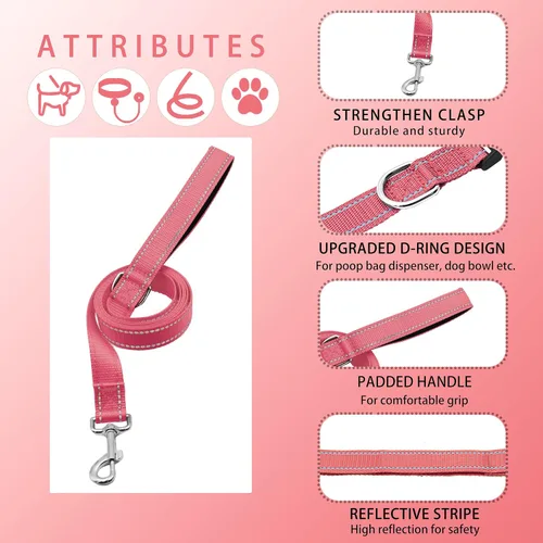 Miniatura 3 de collar reflectante para perros con hebilla de cierre de seguridad, collares de nailon suaves y transpirables ajustables para perros pequeños, Rosado