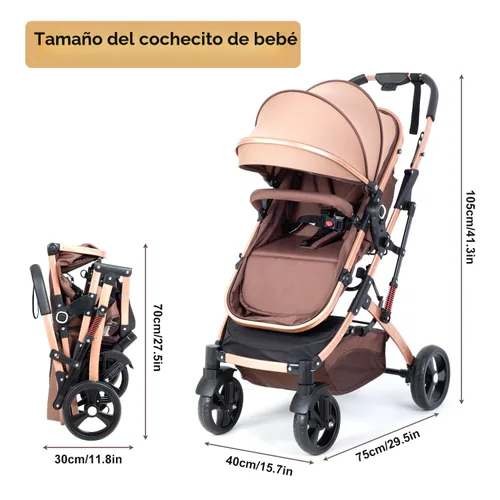 Miniatura 7 de Cochecito de bebé 2 en 1 para recién nacido plegable con toldo ajustable plegable de alto paisaje, cochecito infantil antigolpes para niños pequeños