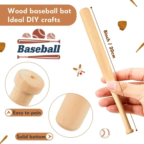 Miniatura 2 de Marsui Paquete de 24 mini bates de béisbol sin terminar de 8 pulgadas, de madera sin pintar, para pintar, llavero, figuras de acción, proyectos