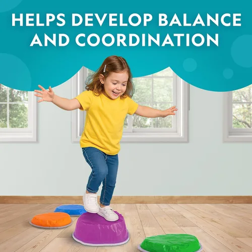 Miniatura 8 de National Geographic Kids - Piedras de equilibrio gigantes para niños – 12 piedras antideslizantes de 3 alturas con dados de espuma y tarjetas