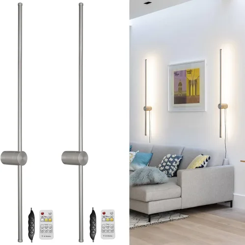 Miniatura 11 de Juego de 2 apliques de pared con pilas de 15000 mAh, apliques de pared recargables USB de níquel cepillo, apliques de pared inalámbricos regulables