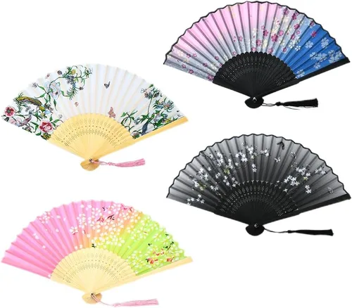 HUNANBANG 4 abanicos de mano plegables de bambú oriental, solo para adultos, regalo de boda, recuerdos de fiesta, decoración de bricolaje, tamaño de
