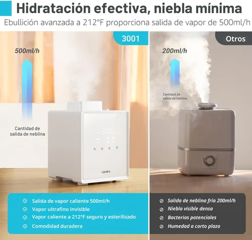 Miniatura 8 de Livatro Humidificador de acero inoxidable, humidificador de niebla cálida de 3 L, fácil de limpiar con humidificador de vapor caliente