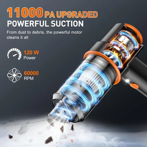 Miniatura 2 de KMM Aspiradora de mano para automóvil, aspiradora de 10000 PA y plumero de aire, aspiradora de alta potencia de 120 W, portátil, inalámbrico