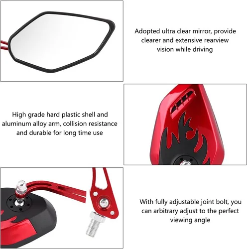 Miniatura 6 de 1 par 0.315 in 0.394 in universal motocicleta retrovisor espejos scooter aluminio llama patrón espejo vista lateral (rojo)