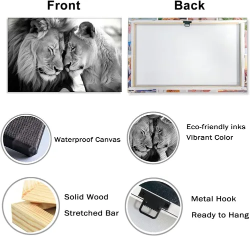Miniatura 6 de LYUNSHUO Lienzo decorativo para pared, diseño de león y leona, animales en blanco y negro, imágenes de pareja, pintura abstracta de vida silvestre