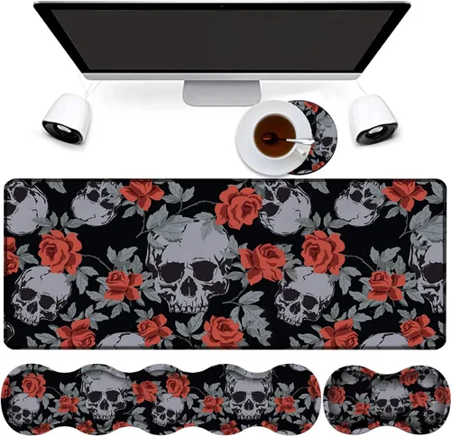 Miniatura 15 de Combo de alfombrilla de mouse 4 en 1, alfombrilla de mouse grande para juegos + soporte de muñeca para teclado + reposamuñecas de mouse + posavasos