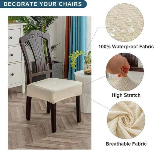Miniatura 2 de Genina Fundas de asiento impermeables para sillas de comedor (4 unidades, con abertura trasera, beige)