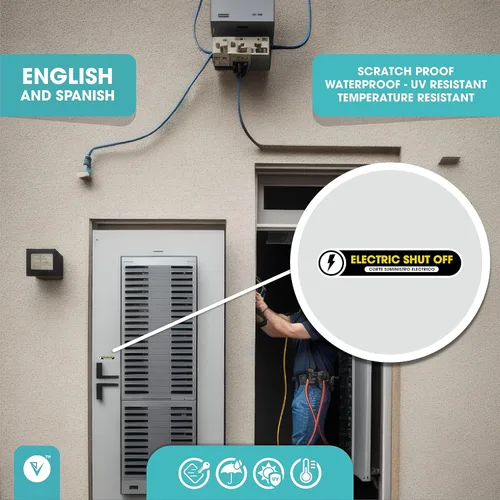 Miniatura 4 de Juego de 2 calcomanías de cierre eléctrico bilingüe, calcomanías de vinilo mate, impermeables, a prueba de arañazos y resistentes a los rayos UV
