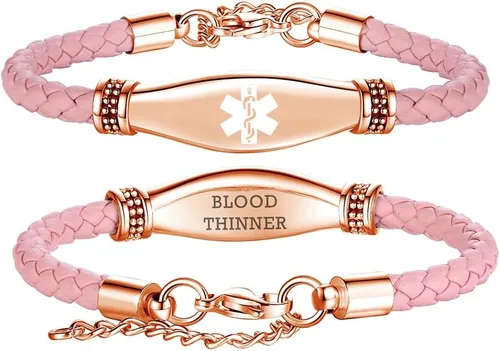 Miniatura 38 de LinnaLove Pulseras de alerta médica para mujeres, hermosas pulseras de cuero femenino para identificación médica con grabado gratuito