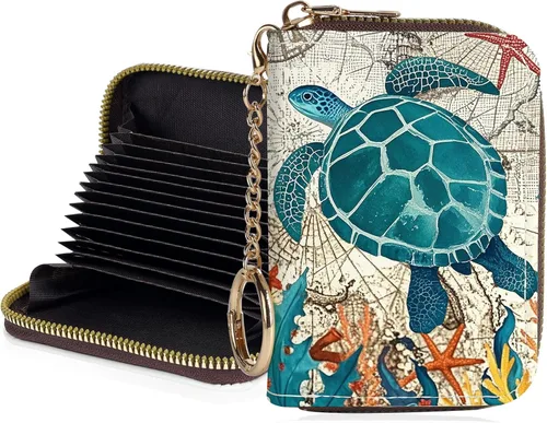 Miniatura 7 de Tarjetero de crédito para mujer, pequeña cartera RFID con cierre de llavero, bonita cartera de piel sintética, carteras para tarjetas de crédito