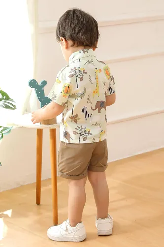Miniatura 24 de JEELLIGULAR Conjunto de ropa de verano para bebé niño de manga corta con botones y pantalones cortos, trajes casuales para caballeros de 1 a 6 años