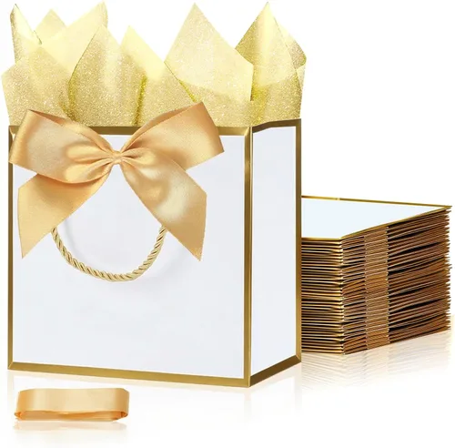 Miniatura 12 de 10 bolsas de regalo con papel de seda de 8 x 4 x 11 pulgadas. Kraft 8