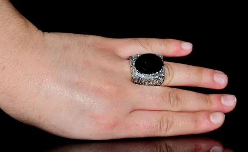 Miniatura 6 de 925 Sterling Silver Men's Ring with Natural Gemstone, Handmade Steel Pen Craft