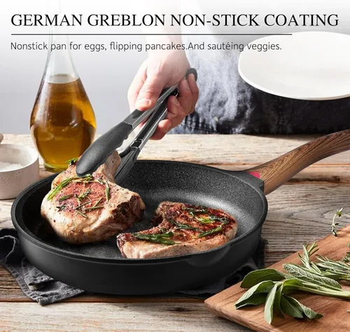 Miniatura 3 de Vinchef Sartenes antiadherentes de 8" con tapa, sartén utilizada para todas las estufas, utensilios de cocina no tóxicos para inducción, sartenes