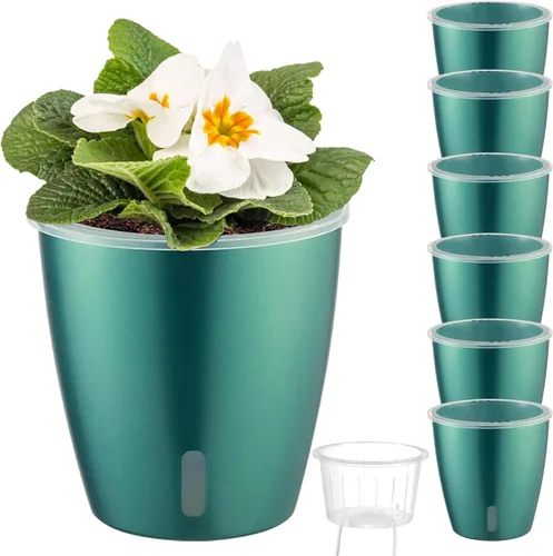 Miniatura 22 de Macetas de riego automático para plantas de interior, paquete de 16 macetas de riego automático con orificios de drenaje, macetas pequeñas