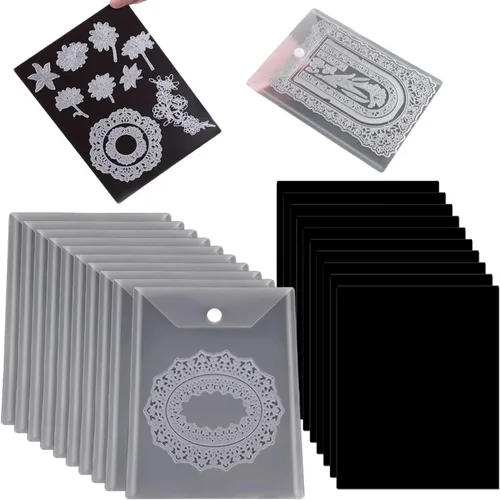 Miniatura 6 de Paquete de 10 bolsillos de almacenamiento de plástico transparente resistentes y 10 hojas magnéticas de goma suave para troqueles de corte, 20