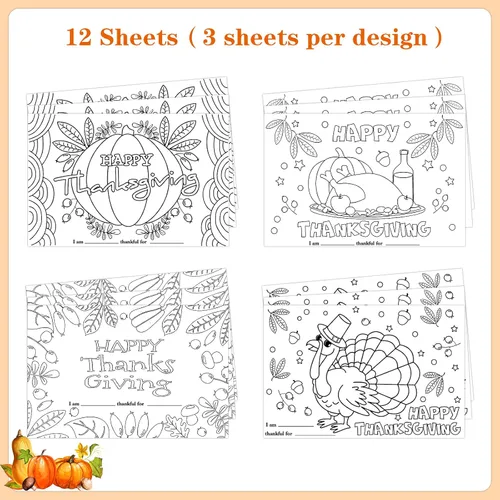 Miniatura 5 de Colorea tus propios manteles individuales, 12 hojas de otoño de Acción de Gracias para niños, de 11 x 17 pulgadas, manteles individuales de papel
