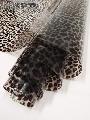 Miniatura 2 de Tela de tapicería de vinilo plástico con estampado de leopardo transparente, calibre 30, 54 pulgadas de ancho, vendido por yarda (marrón)