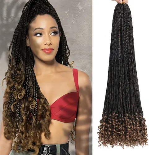 Miniatura 20 de Paquete de 7 trenzas de ganchillo con extremos rizados, paquete de 7 trenzas de ganchillo preenlazadas, caja diosa, trenzas de ganchillo