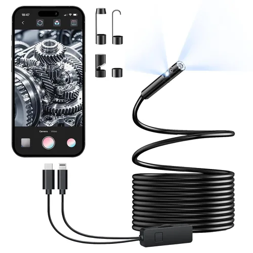 Miniatura 7 de [Lente dual] Cámara endoscopio con luz, boroscopio HD 1920P con 8+1 luces LED ajustables, IP67 impermeable 16.5 pies cámara de inspección de cable