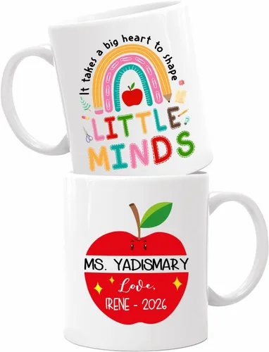 Taza de té de cerámica blanca con texto en inglés "It Takes A Big Heart To Shape Little Minds" de 11 onzas y 15 onzas, taza de café personalizada