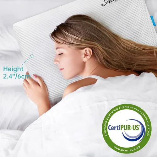 Miniatura 4 de Almohada de espuma viscoelástica ultra fina y plana de 2.4 pulgadas de alto, almohada delgada y fina de perfil bajo para dormir boca abajo