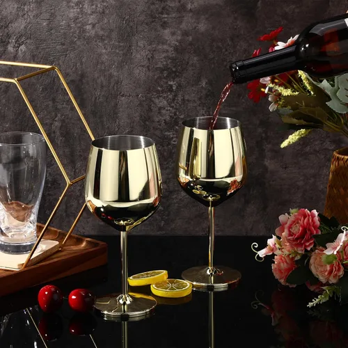 Miniatura 4 de Didaey Paquete de 12 copas de vino de acero inoxidable con tallo dorado de 9 onzas, vasos irrompibles portátiles de metal inastillables, vasos