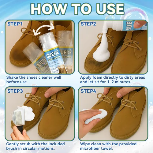 Miniatura 6 de AstraVox Kit de limpiador de zapatos multiusos de gamuza, limpiador de zapatillas con cepillo y toalla, adecuado para gamuza, cuero, nobuck