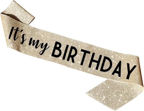 Banda dorada de cumpleaños – Banda «It's My Birthday» – Decoración de cumpleaños dorada para mujeres, cumpleaños, niñas, accesorios de cumpleaños,