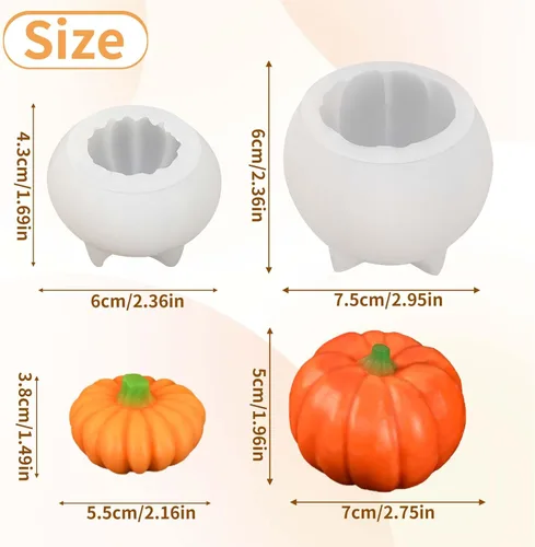 Miniatura 4 de 2 moldes de velas de calabaza para hacer velas, juego de moldes de silicona grandes y pequeños de Halloween para velas, cera de jabón, yeso, resina