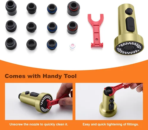 Miniatura 3 de Cabezal de llave de cocina TIORIY con 15 adaptadores, cabezal de pulverización de cocina desplegable de alta presión con 3 funciones de reemplazo