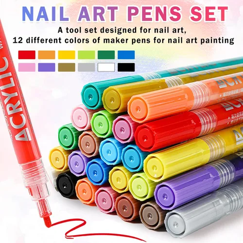 Miniatura 2 de IONSGAKO Juego de bolígrafos de arte de uñas de 12 colores, bolígrafos de esmalte de uñas, bolígrafo de dibujo de arte de uñas, secado rápido