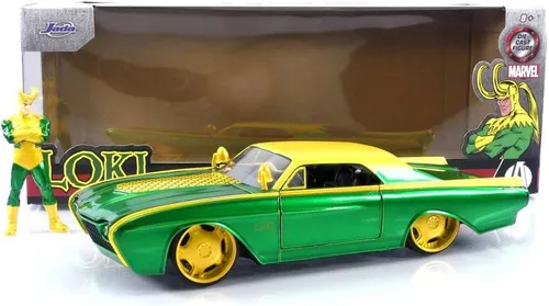 Miniatura 9 de Jada Toys Marvel 1:24 1963 Ford Thunderbird - Coche fundido a presión y figura de Loki de 2.75 pulgadas, juguetes para niños y adultos