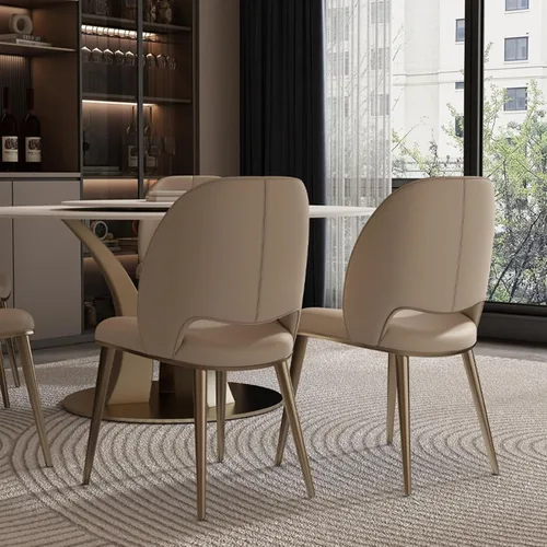 Miniatura 7 de Sillas de comedor de cocina, sillas de comedor curvadas de piel sintética, silla sin brazos con patas de metal, silla de sala de estar para hoteles