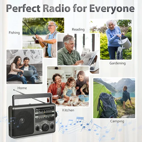 Miniatura 6 de Greadio Radio transistor de radio portátil AM FM con conector de auriculares de 0.138 in, modo de tono alto/bajo, altavoz grande, alimentación de CA