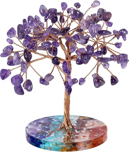 Miniatura 9 de rockcloud Árbol de dinero de alambre de cobre de cristal aguamarina con base redonda de resina colorida, árbol de piedra bonsái hecho a mano