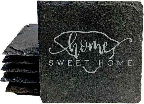 Miniatura 21 de Rustic Slate Coasters Set of 6, Round 4" with South Carolina 'Home Sweet Home' Design, for Holidays, Birthdays, Housewarming, She-Shed, Man Cave