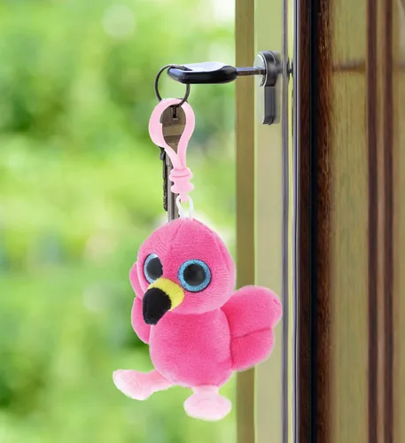 Miniatura 7 de DolliBu Big Eye - Llavero de peluche de flamenco rosa, llavero de flamenco de peluche, llavero de animal esponjoso para mochila o bolso, llavero