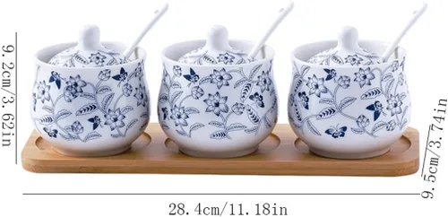 Miniatura 2 de Tarros de especias para condimentos, tarro de cerámica azul y blanco para restaurante con vinagre retro, tarro de chile, tarro de sal, salsa