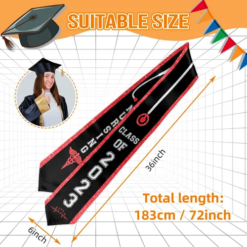 Miniatura 6 de Batorkpl Estola de graduación para enfermeras, fajín de graduado de enfermería, ideal para regalo de graduación de clase de 2023