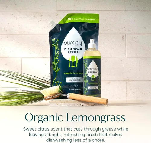 Miniatura 4 de Puracy Repuesto de jabón natural para platos, jabón detergente líquido para lavar platos a base de plantas suavizante de la piel, fórmula