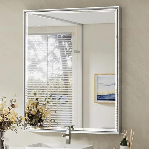 Miniatura 55 de Espejo de baño negro, espejo de baño biselado de 16 x 24 pulgadas para pared, espejo con marco negro antioxidante para decoración de baño, sala