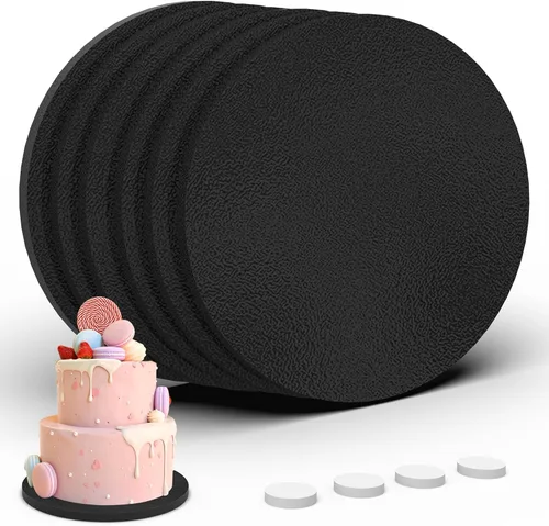 Miniatura 22 de Paquete de 4 tambores para pasteles de 8 pulgadas a prueba de grasa, tambor redondo sólido para tartas, suministros de decoración a prueba de Negro